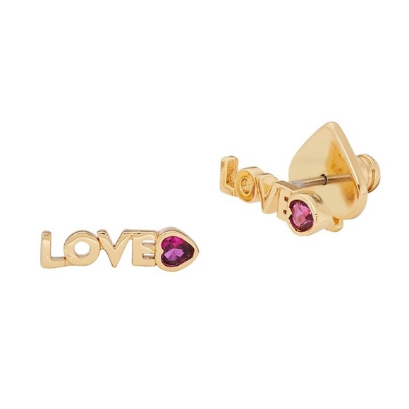 Kate Spade Goldplated & Cubic Zirconia Love Mini Stud Earrings!! New!!